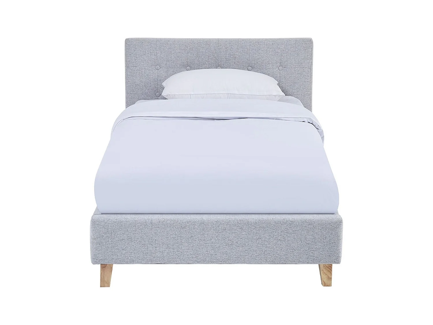 Ensemble Lit adulte 90x190cm avec tête de lit en tissu gris chiné - Milo + Matelas mémoire de forme - Dual Confort