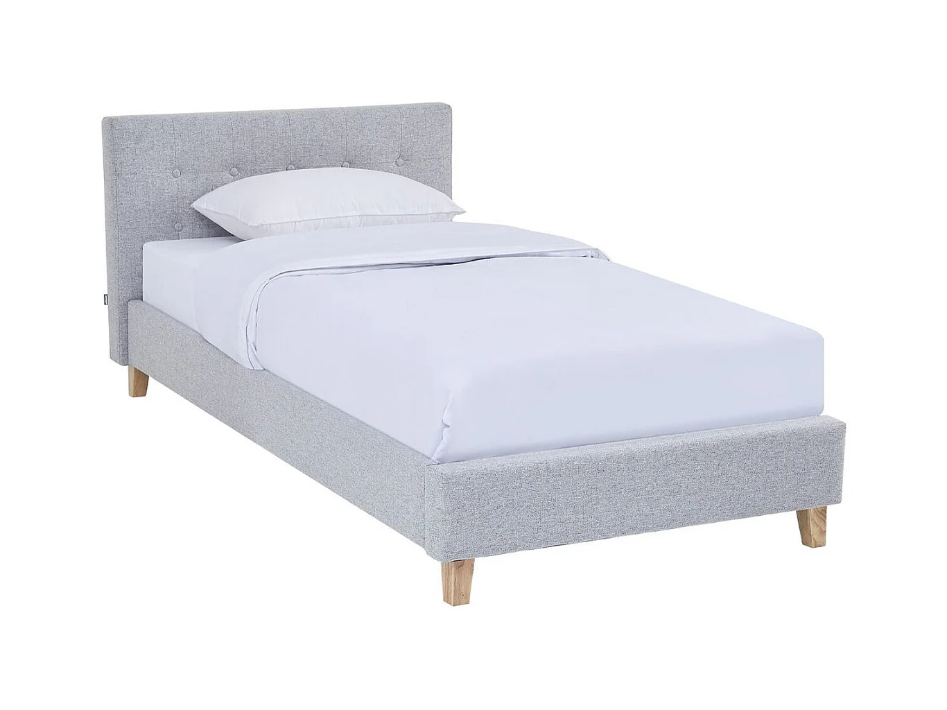 Ensemble Lit adulte 90x190cm avec tête de lit en tissu gris chiné - Milo + Matelas mémoire de forme - Dual Confort