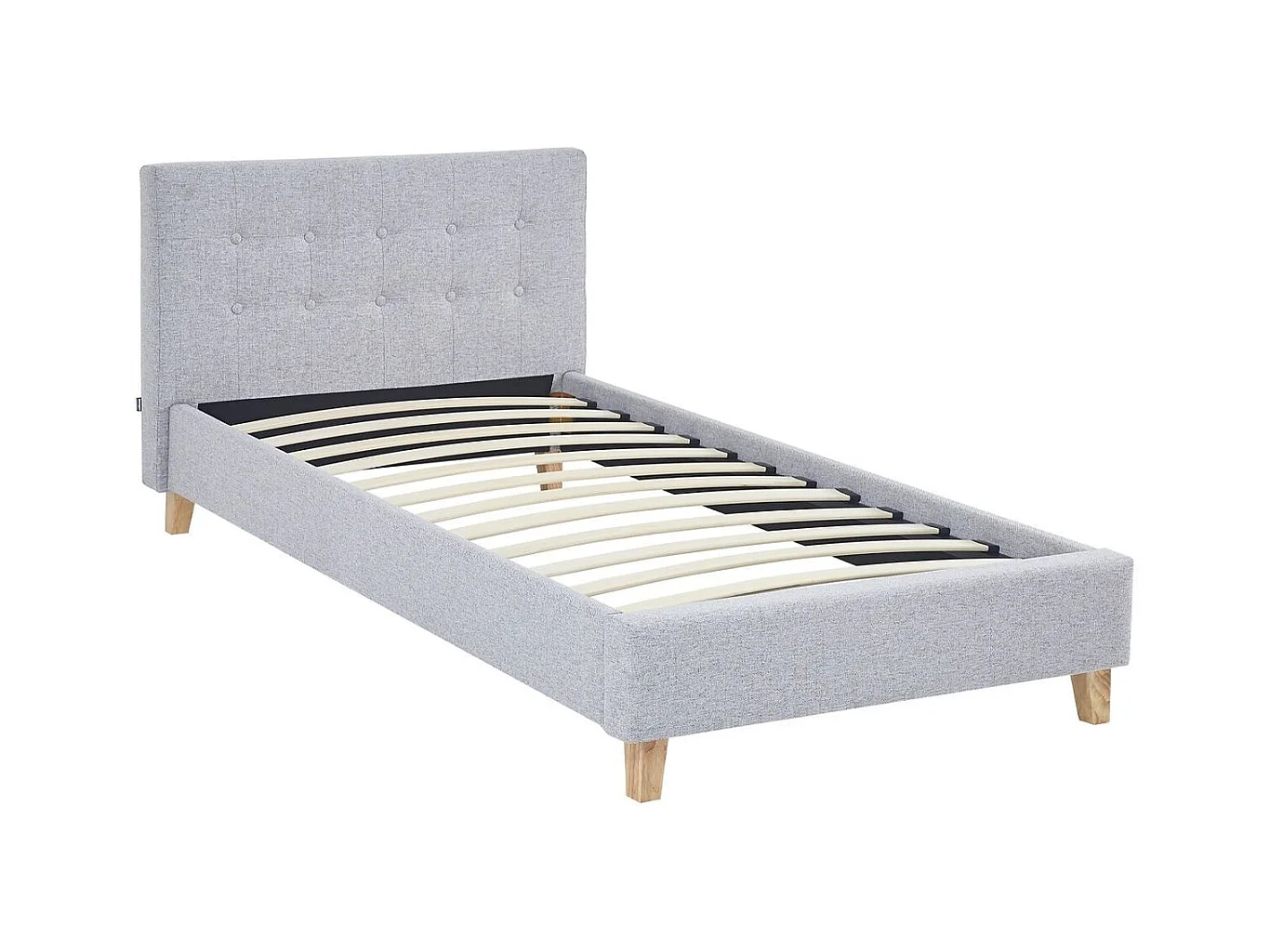 Ensemble Lit adulte 90x190cm avec tête de lit en tissu gris chiné - Milo + Matelas mémoire de forme - Dual Confort
