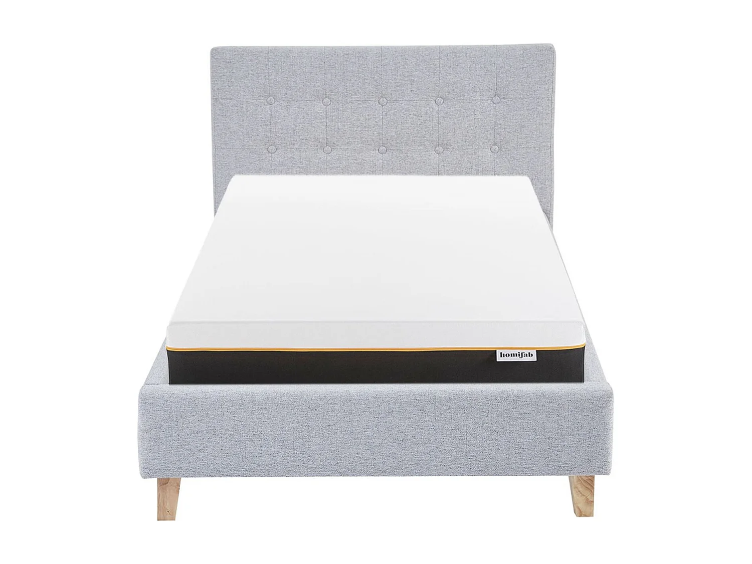 Ensemble Lit adulte 90x190cm avec tête de lit en tissu gris chiné - Milo + Matelas mémoire de forme - Dual Confort