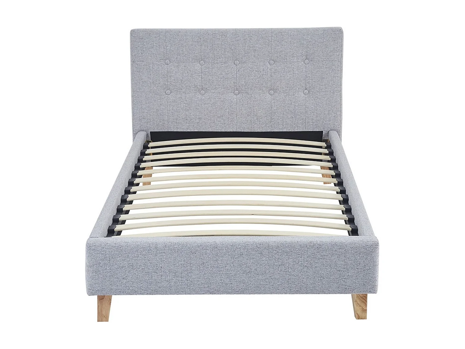 Ensemble Lit adulte 90x190cm avec tête de lit en tissu gris chiné - Milo + Matelas mémoire de forme - Dual Confort