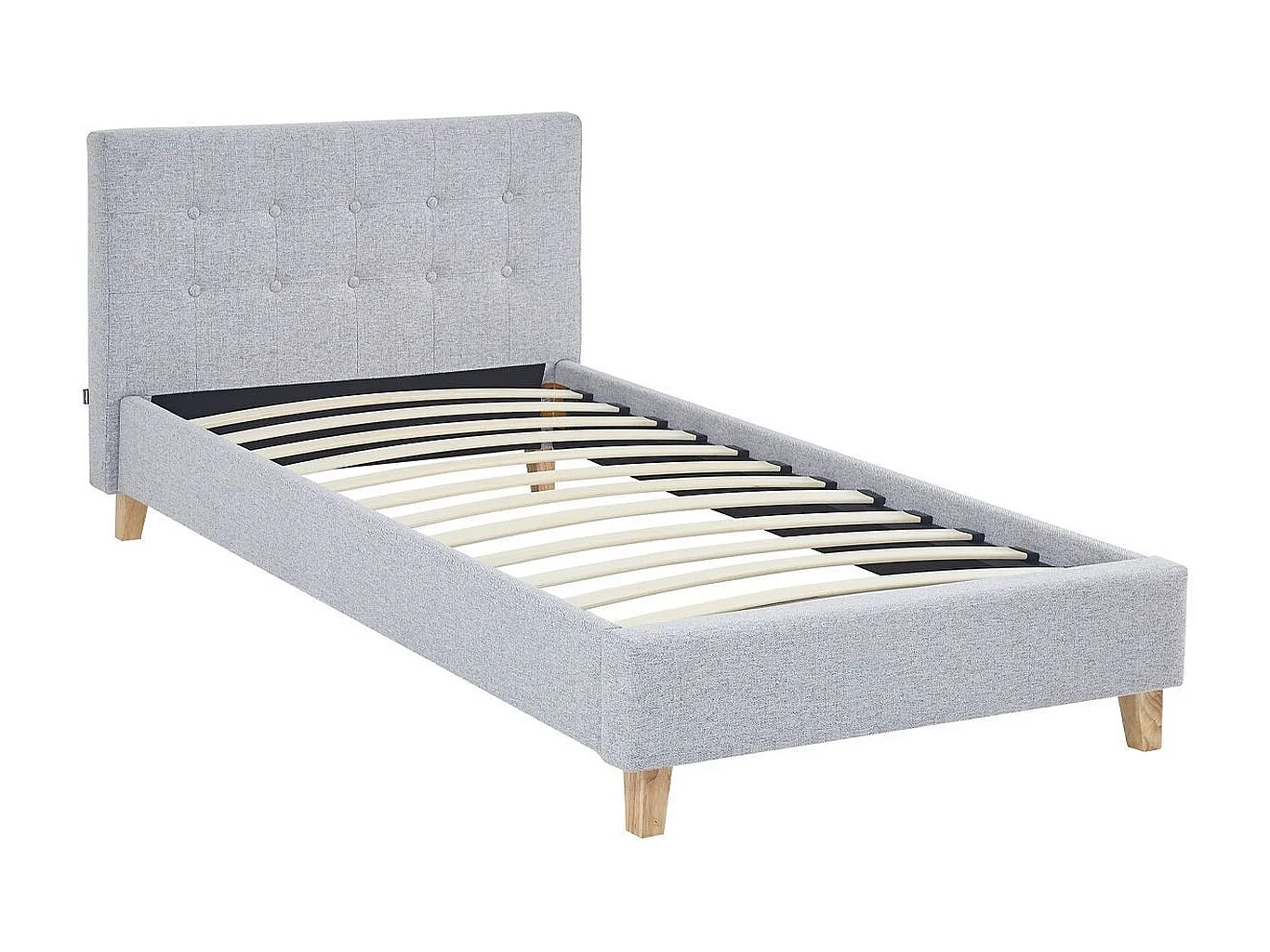 Ensemble Lit adulte 90x190cm avec tête de lit en tissu gris chiné - Milo + Matelas mémoire de forme - Dual Confort