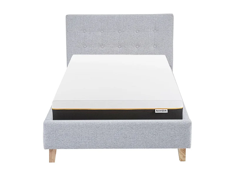 Ensemble Lit adulte 90x190cm avec tête de lit en tissu gris chiné - Milo + Matelas mémoire de forme - Dual Confort