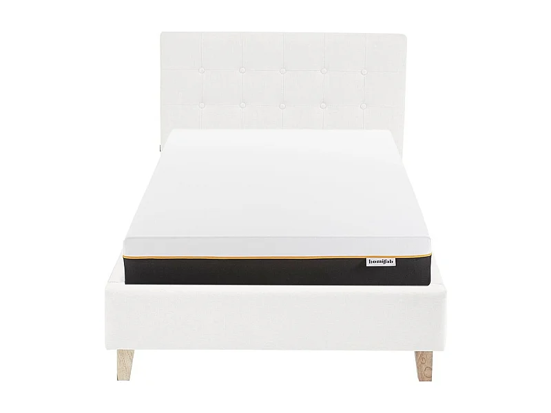 Ensemble Lit adulte 90x190cm avec tête de lit en tissu beige - Milo + Matelas mémoire de forme - Dual Confort
