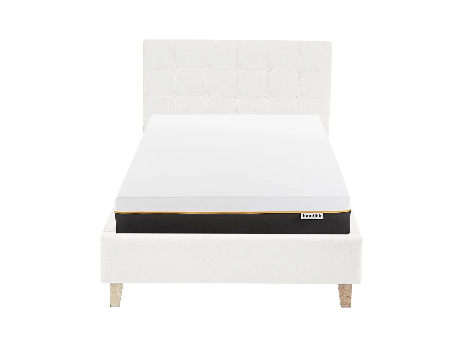 Ensemble Lit adulte 90x190cm avec tête de lit en tissu beige - Milo + Matelas mémoire de forme - Dual Confort