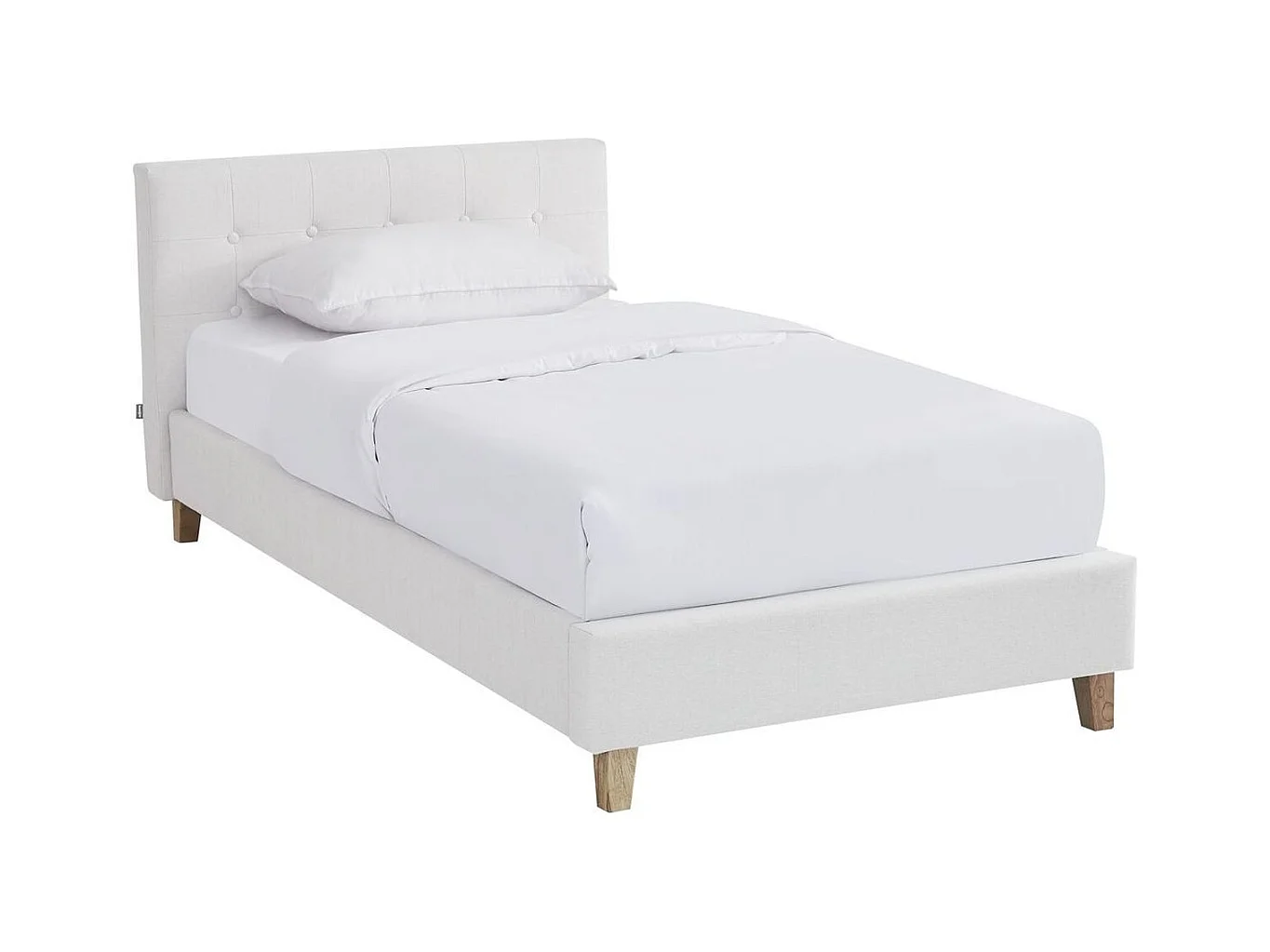 Ensemble Lit adulte 90x190cm avec tête de lit en tissu beige - Milo + Matelas mémoire de forme - Dual Confort