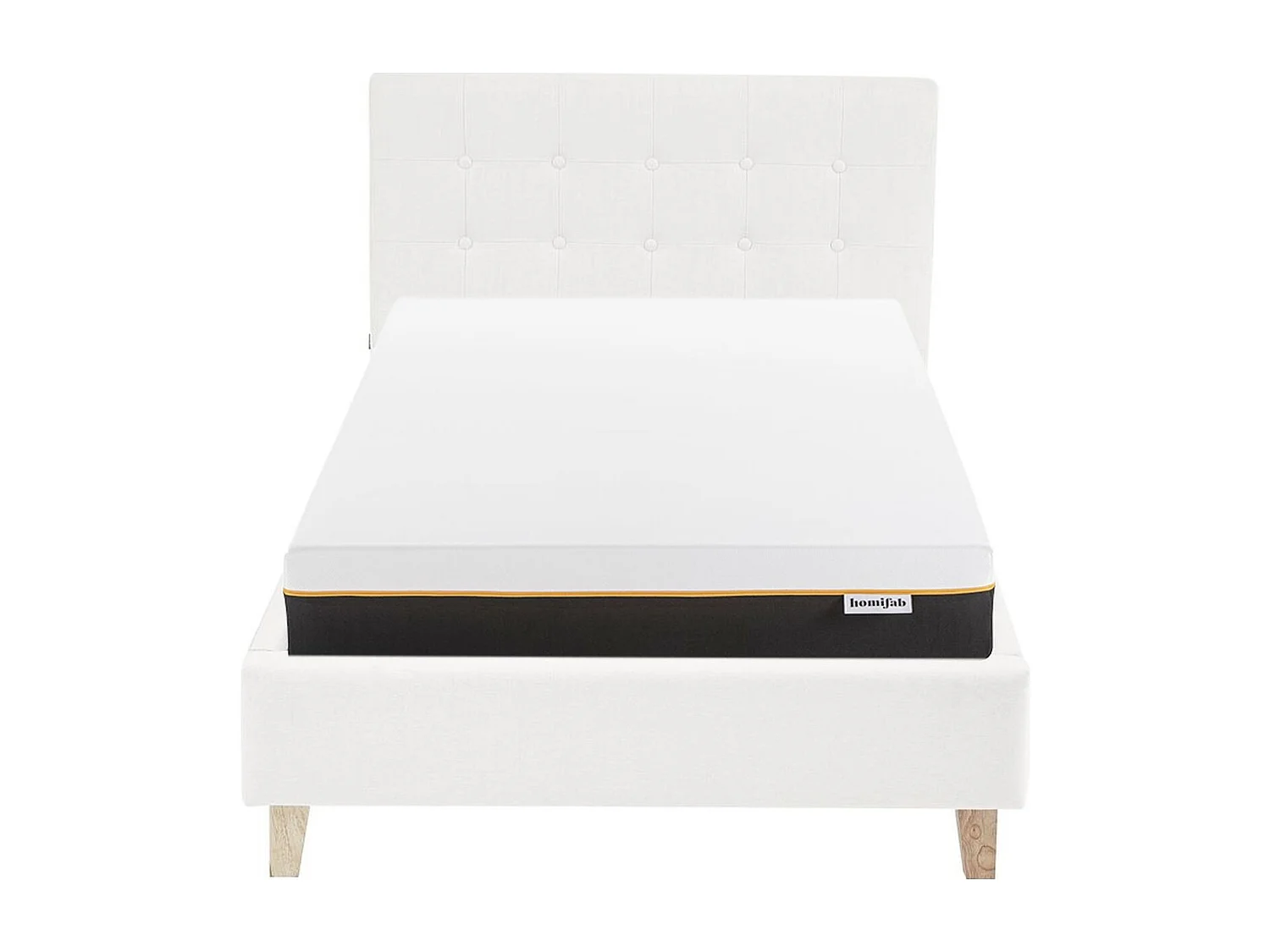 Ensemble Lit adulte 90x190cm avec tête de lit en tissu beige - Milo + Matelas mémoire de forme - Dual Confort