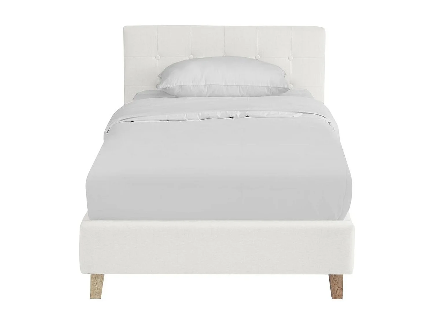 Ensemble Lit adulte 90x190cm avec tête de lit en tissu beige - Milo + Matelas mémoire de forme - Dual Confort