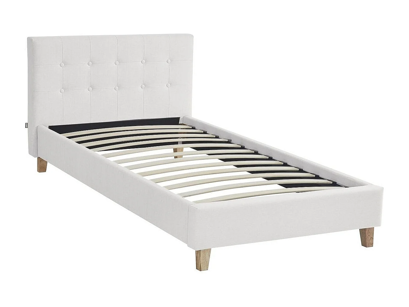 Ensemble Lit adulte 90x190cm avec tête de lit en tissu beige - Milo + Matelas mémoire de forme - Dual Confort