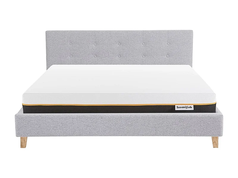 Ensemble Lit adulte 160x200cm avec tête de lit en tissu gris chiné - Milo + Matelas mémoire de forme - Dual Confort