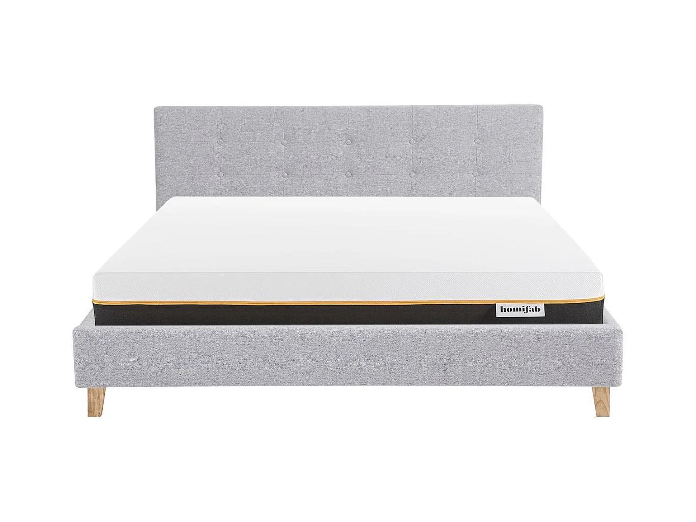 Ensemble Lit adulte 160x200cm avec tête de lit en tissu gris chiné - Milo + Matelas mémoire de forme - Dual Confort