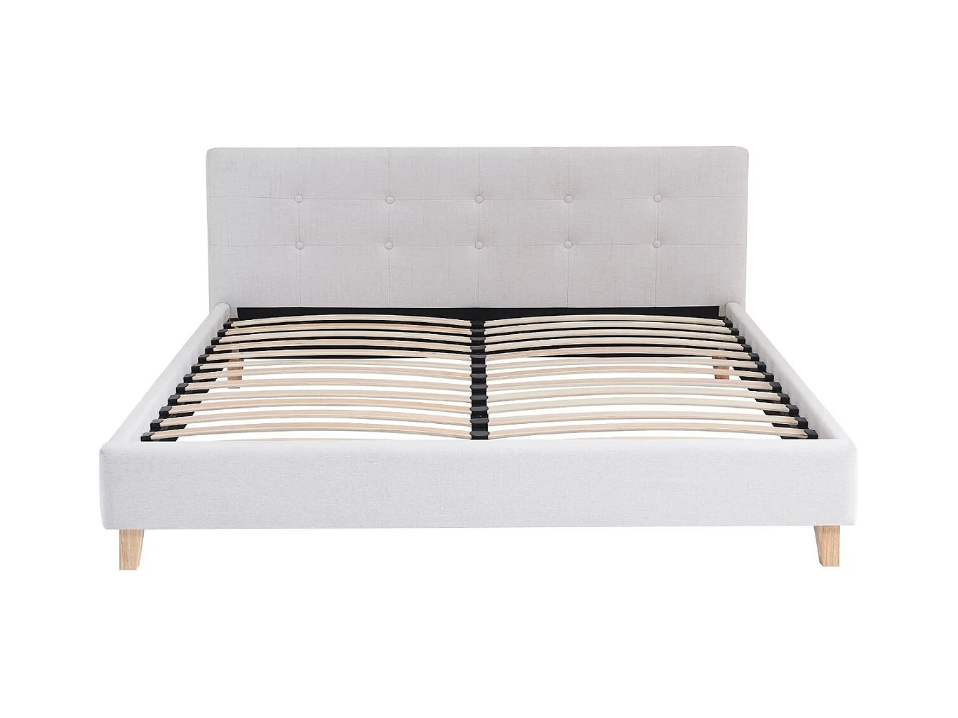 Ensemble Lit adulte 140x190cm avec tête de lit en tissu beige - Milo + Matelas mémoire de forme - Dual Confort