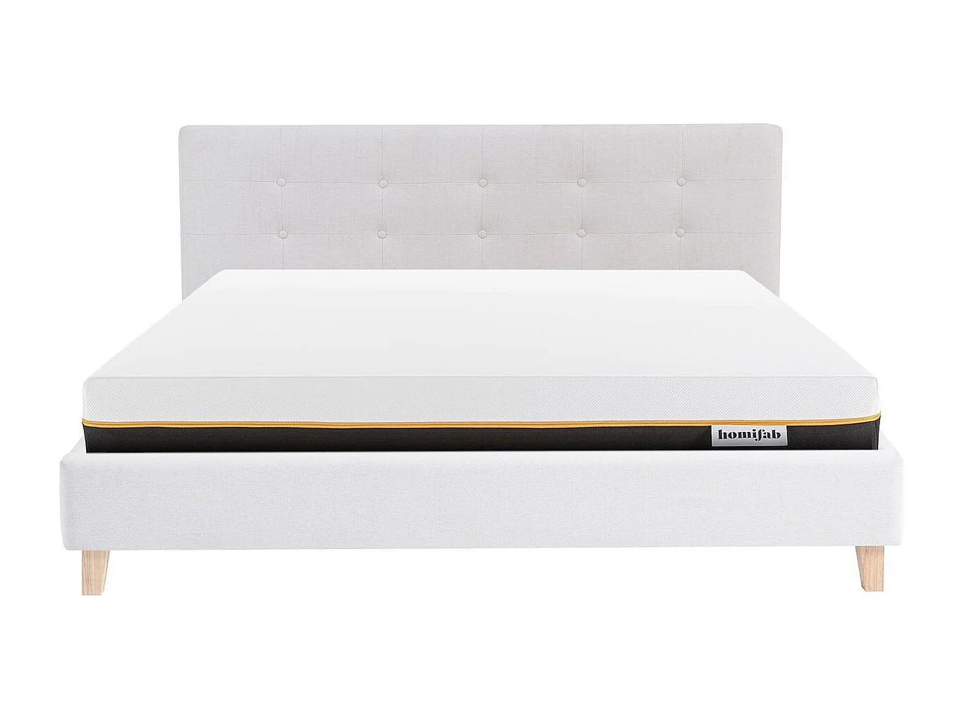 Ensemble Lit adulte 140x190cm avec tête de lit en tissu beige - Milo + Matelas mémoire de forme - Dual Confort