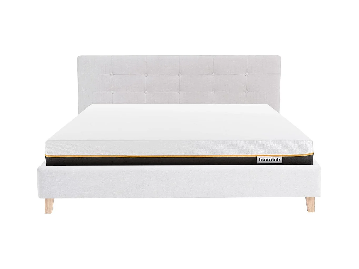 Ensemble Lit adulte 160x200cm avec tête de lit en tissu beige - Milo + Matelas mémoire de forme - Dual Confort