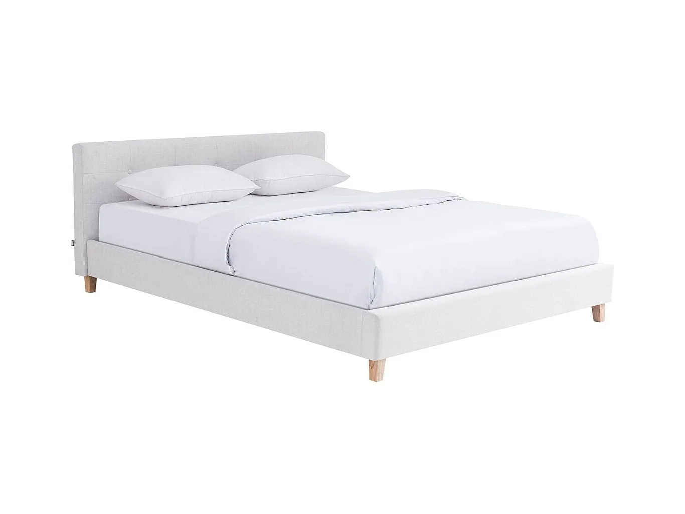 Ensemble Lit adulte 160x200cm avec tête de lit en tissu beige - Milo + Matelas mémoire de forme - Dual Confort