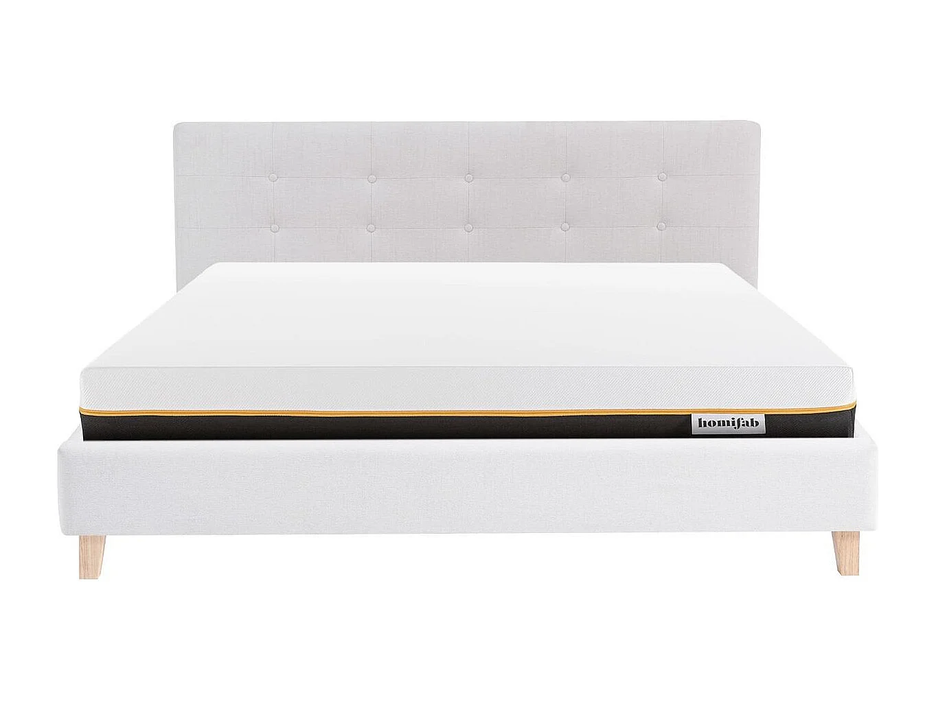 Ensemble Lit adulte 160x200cm avec tête de lit en tissu beige - Milo + Matelas mémoire de forme - Dual Confort