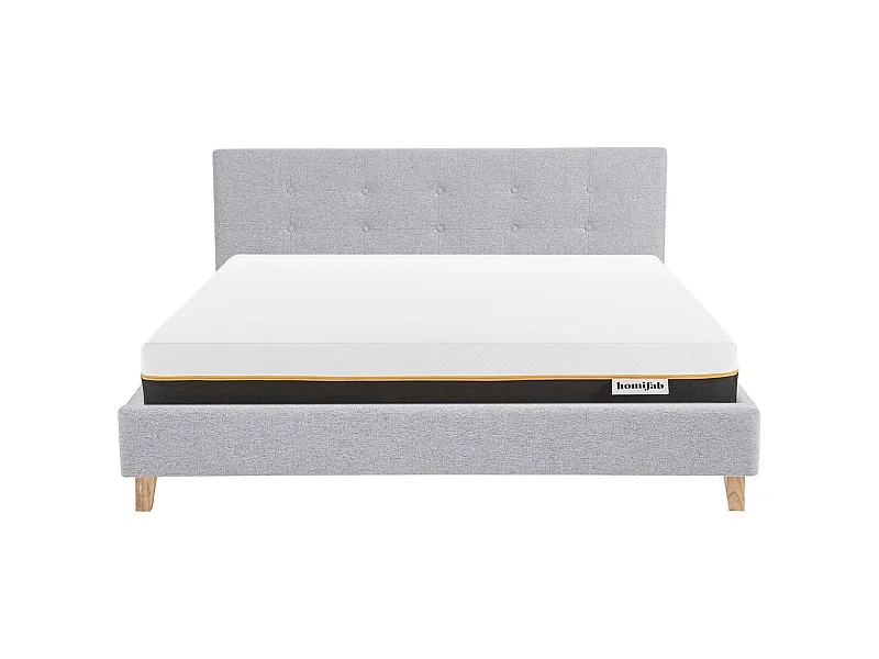 Ensemble Lit adulte 140x190cm avec tête de lit en tissu gris chiné - Milo + Matelas mémoire de forme - Dual Confort
