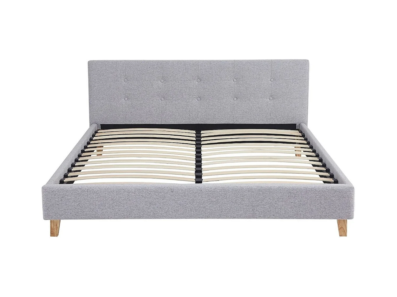 Ensemble Lit adulte 140x190cm avec tête de lit en tissu gris chiné - Milo + Matelas mémoire de forme - Dual Confort