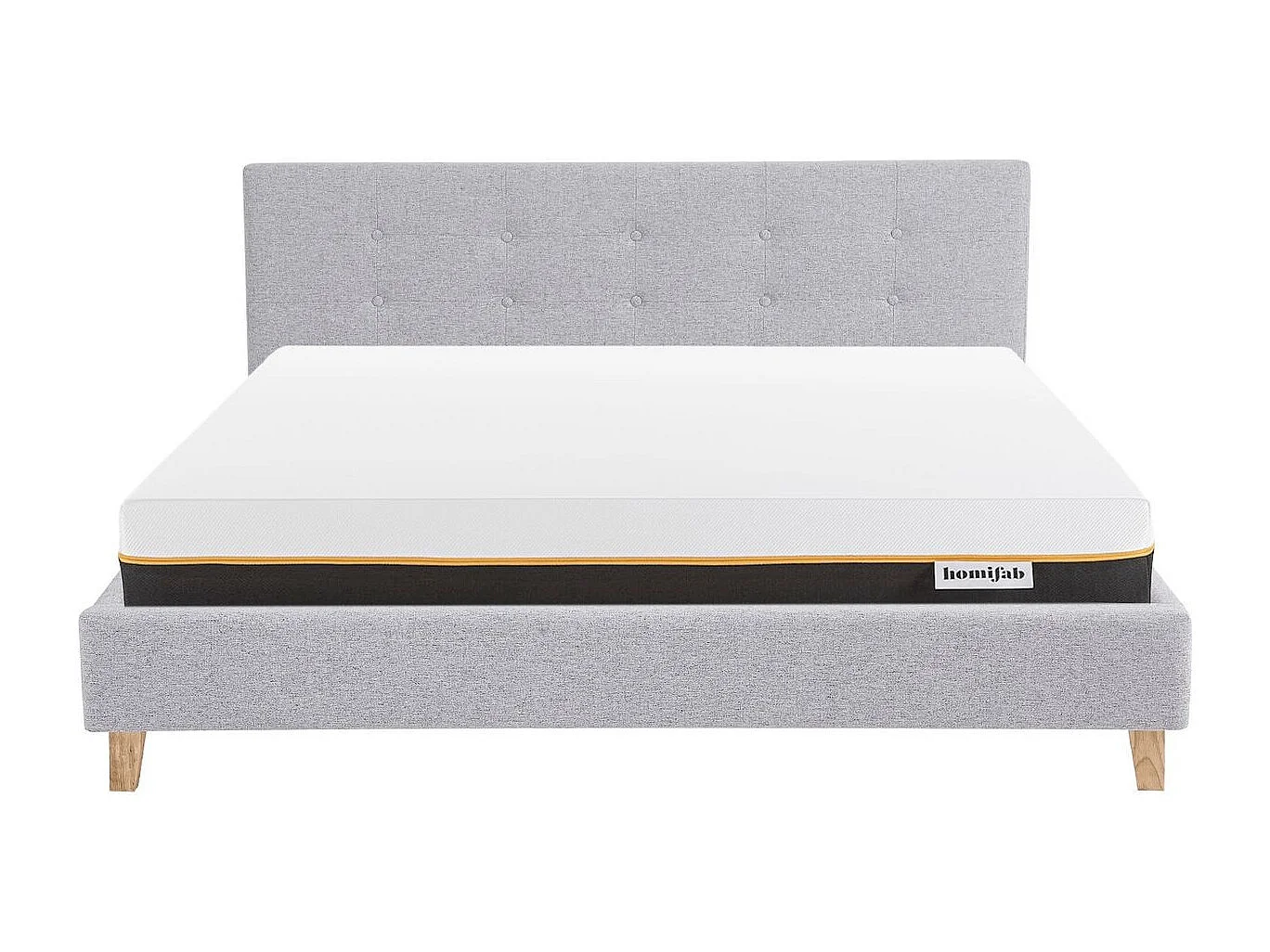 Ensemble Lit adulte 140x190cm avec tête de lit en tissu gris chiné - Milo + Matelas mémoire de forme - Dual Confort