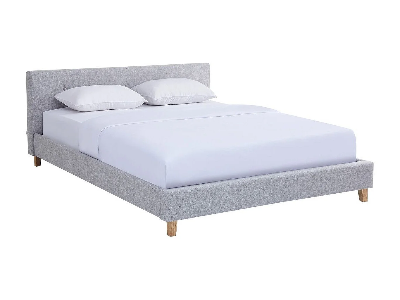 Ensemble Lit adulte 140x190cm avec tête de lit en tissu gris chiné - Milo + Matelas mémoire de forme - Dual Confort