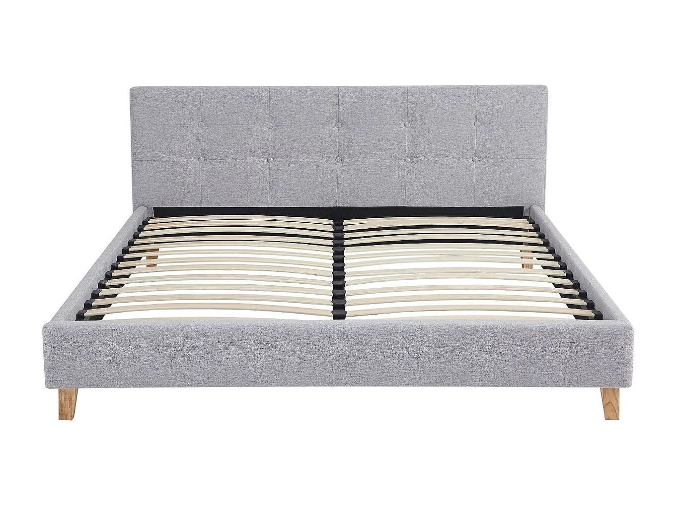 Ensemble Lit adulte 140x190cm avec tête de lit en tissu gris chiné - Milo + Matelas mémoire de forme - Dual Confort