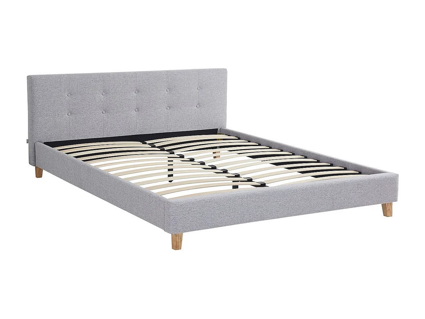 Ensemble Lit adulte 140x190cm avec tête de lit en tissu gris chiné - Milo + Matelas mémoire de forme - Dual Confort