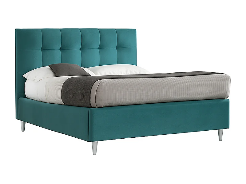 Nubea,  Letto Matrimoniale Con Contenitore Rivestimento Velluto Idrorepellente Turchese (175cm X 225cm X 120cm)| Duzzle