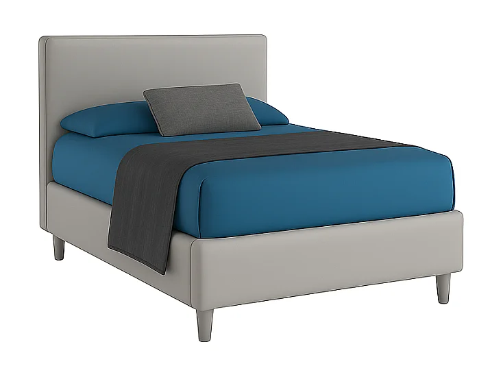 Vela,  Letto a Una Piazza E Mezza Con Contenitore Rivestimento Vegan Leather Easy Clean Grigio Chiaro  (135cm X 225cm X 120cm)| Duzzle