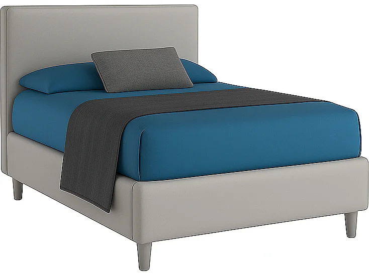 Vela,  Letto a Una Piazza E Mezza Con Contenitore Rivestimento Vegan Leather Easy Clean Grigio Chiaro  (135cm X 225cm X 120cm)