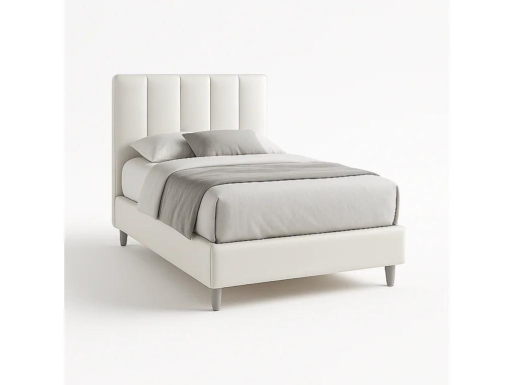 Oasi,  Letto a Una Piazza E Mezza Con Contenitore Rivestimento Vegan Leather Easy Clean Bianco  (135cm X 225cm X 120cm)