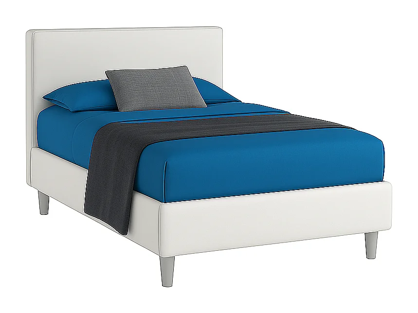 Vela,  Letto a Una Piazza E Mezza Con Contenitore Rivestimento Vegan Leather Easy Clean Bianco  (135cm X 225cm X 120cm)