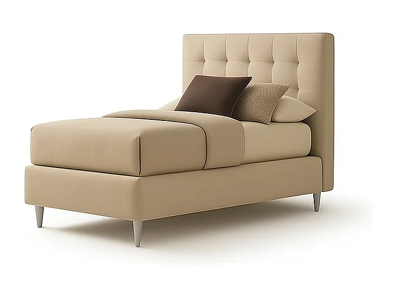 Talia,  Letto a Una Piazza E Mezza Con Contenitore Rivestimento Tessuto Idrorepellente Beige (135cm X 225cm X 120cm)