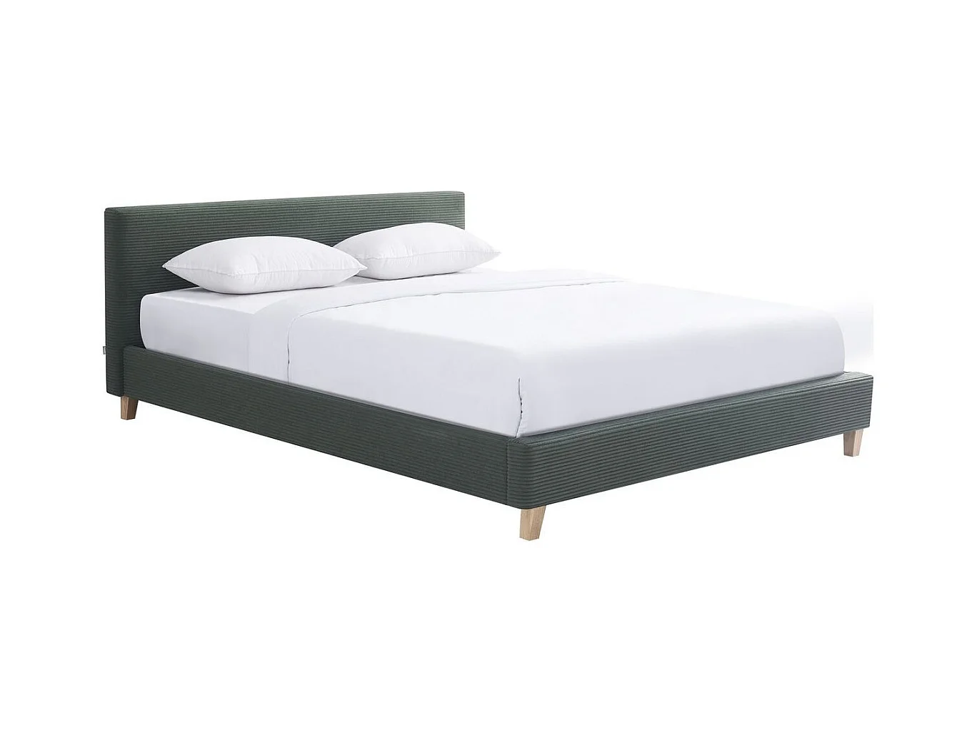 Ensemble Lit adulte 160x200cm avec tête de lit en velours côtelé vert kaki - Milo + Matelas mémoire de forme - Dual Confort