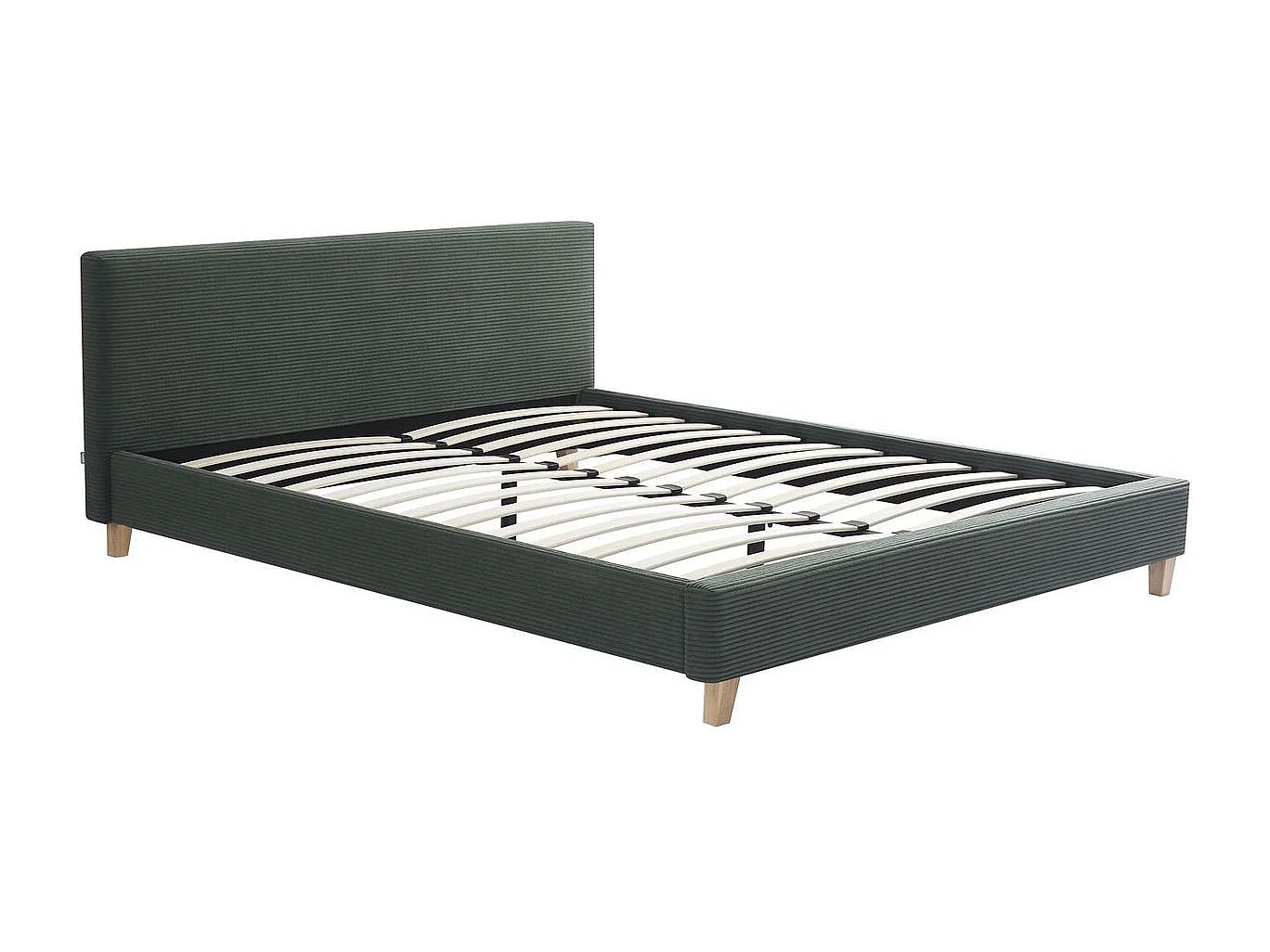 Ensemble Lit adulte 160x200cm avec tête de lit en velours côtelé vert kaki - Milo + Matelas mémoire de forme - Dual Confort