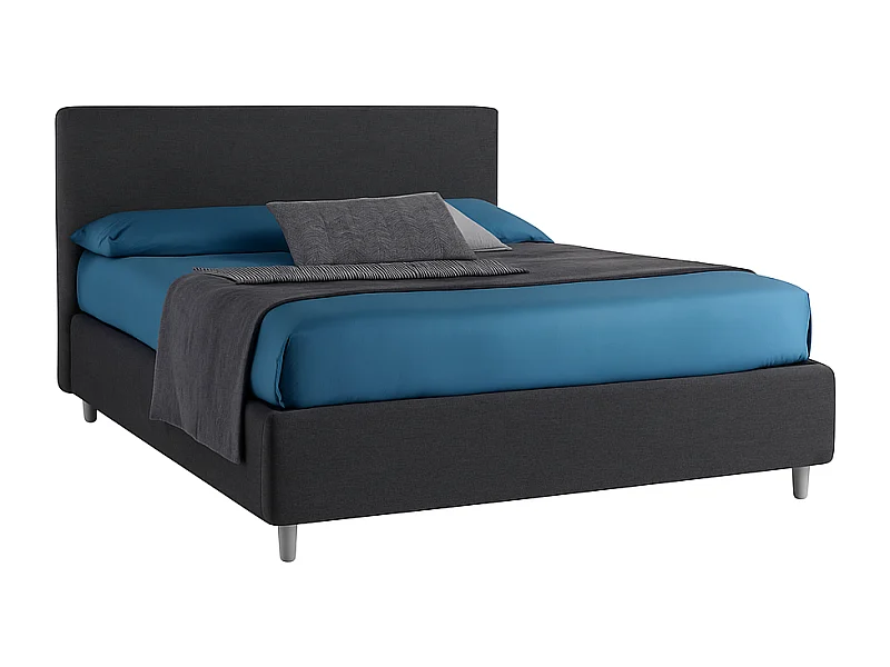 Vela,  Letto Matrimoniale Con Contenitore Rivestimento Tessuto Idrorepellente Nero (175cm X 225cm X 120cm)| Duzzle