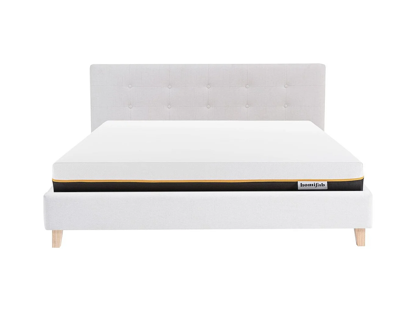 Ensemble Lit adulte 180x200cm avec tête de lit en tissu beige - Milo + Matelas mémoire de forme - Dual Confort