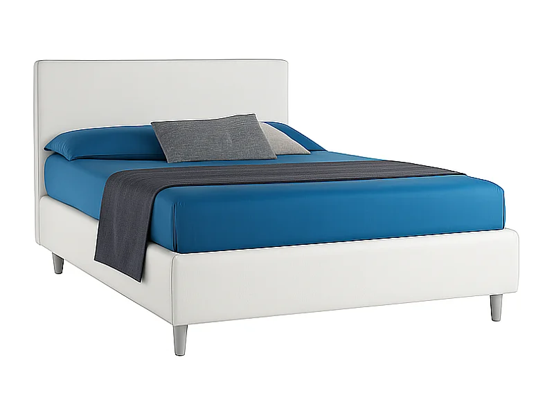 Vela,  Letto alla Francese Con Contenitore Rivestimento Vegan Leather Easy Clean Bianco  (155cm X 225cm X 120cm)