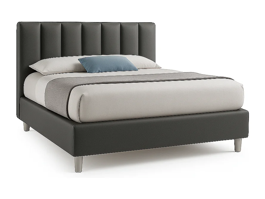 Oasi,  Letto alla Francese Con Contenitore Rivestimento Vegan Leather Easy Clean Grigio Scuro  (155cm X 225cm X 120cm)| Duzzle