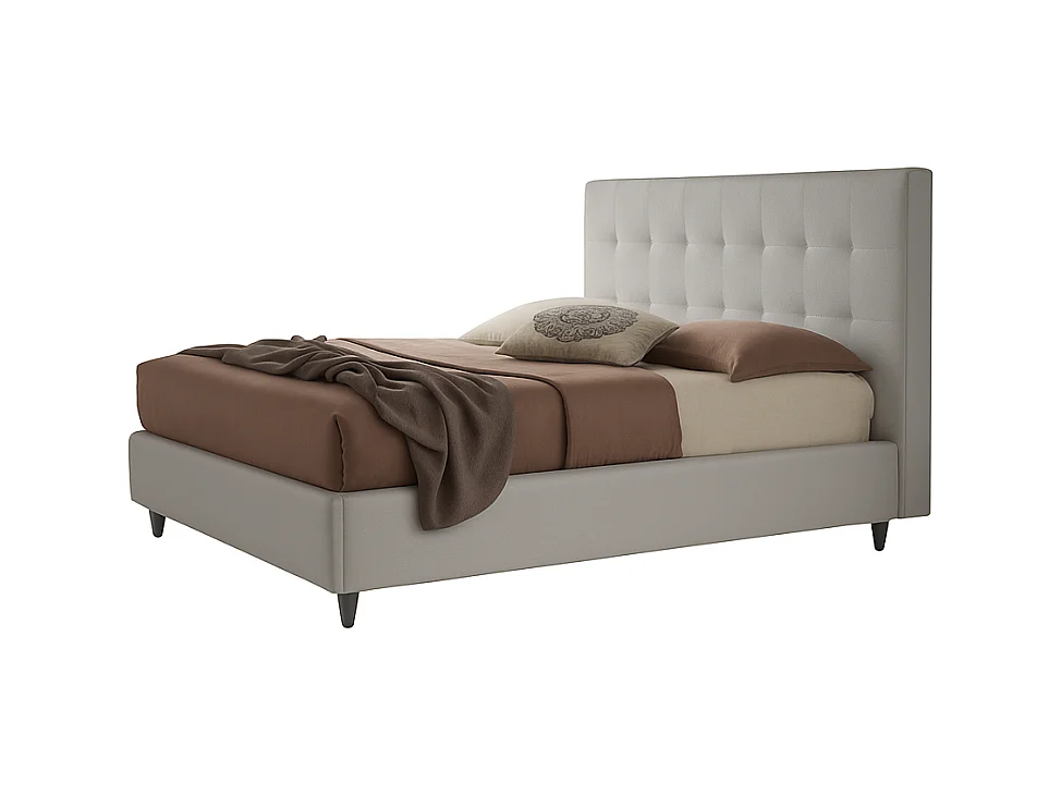 Talia,  Letto alla Francese Con Contenitore Rivestimento Vegan Leather Easy Clean Grigio Chiaro  (155cm X 225cm X 120cm)| Duzzle