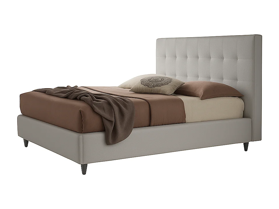 Talia,  Letto alla Francese Con Contenitore Rivestimento Vegan Leather Easy Clean Grigio Chiaro  (155cm X 225cm X 120cm)| Duzzle