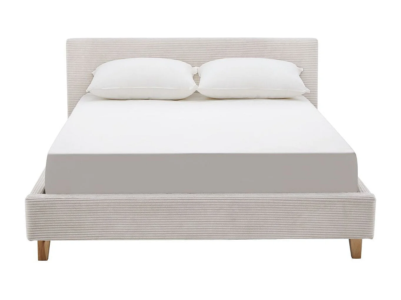 Ensemble Lit adulte 160x200cm avec tête de lit en velours côtelé beige - Milo + Matelas mémoire de forme - Dual Confort