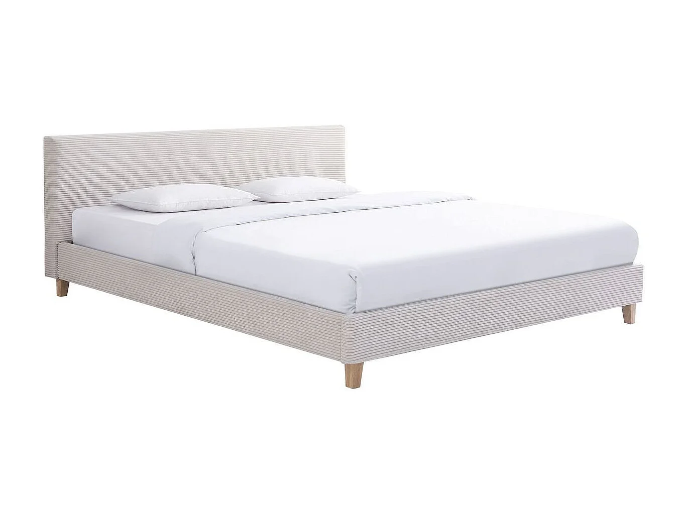 Ensemble Lit adulte 160x200cm avec tête de lit en velours côtelé beige - Milo + Matelas mémoire de forme - Dual Confort