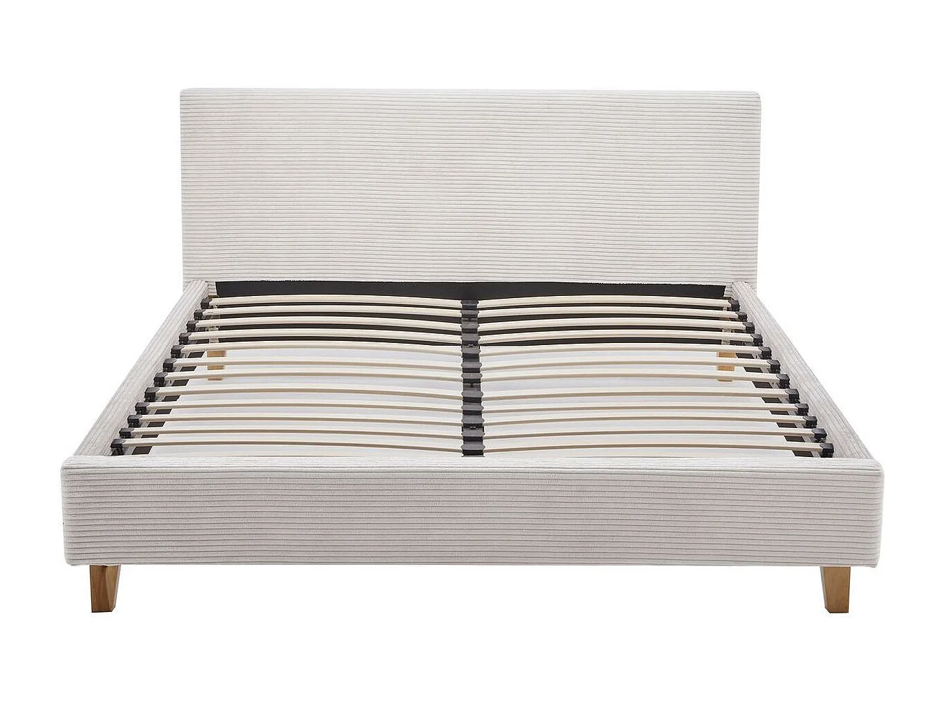 Ensemble Lit adulte 160x200cm avec tête de lit en velours côtelé beige - Milo + Matelas mémoire de forme - Dual Confort