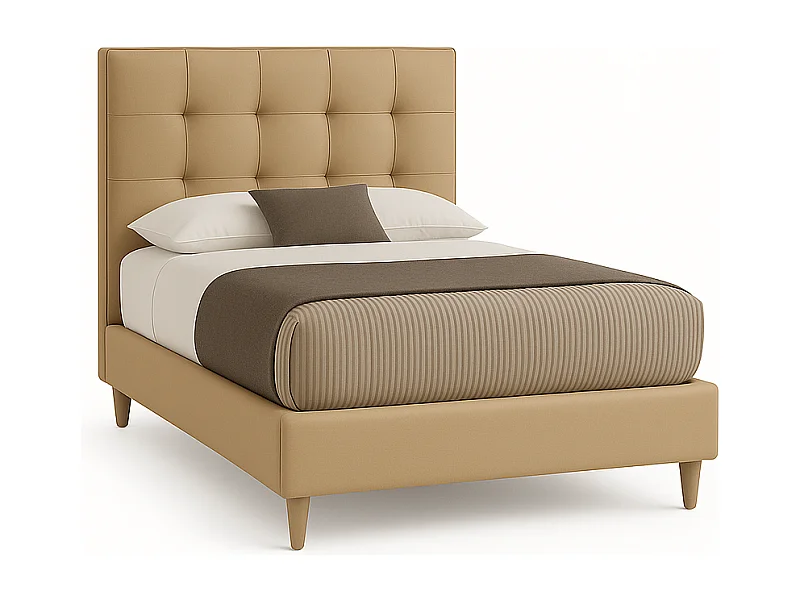 Nubea,  Letto a Una Piazza E Mezza Con Contenitore Rivestimento Vegan Leather Easy Clean Beige  (135cm X 225cm X 120cm)