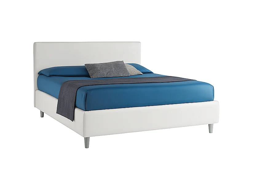 Vela,  Letto Matrimoniale Con Contenitore Rivestimento Vegan Leather Easy Clean Bianco  (175cm X 225cm X 120cm)| Duzzle