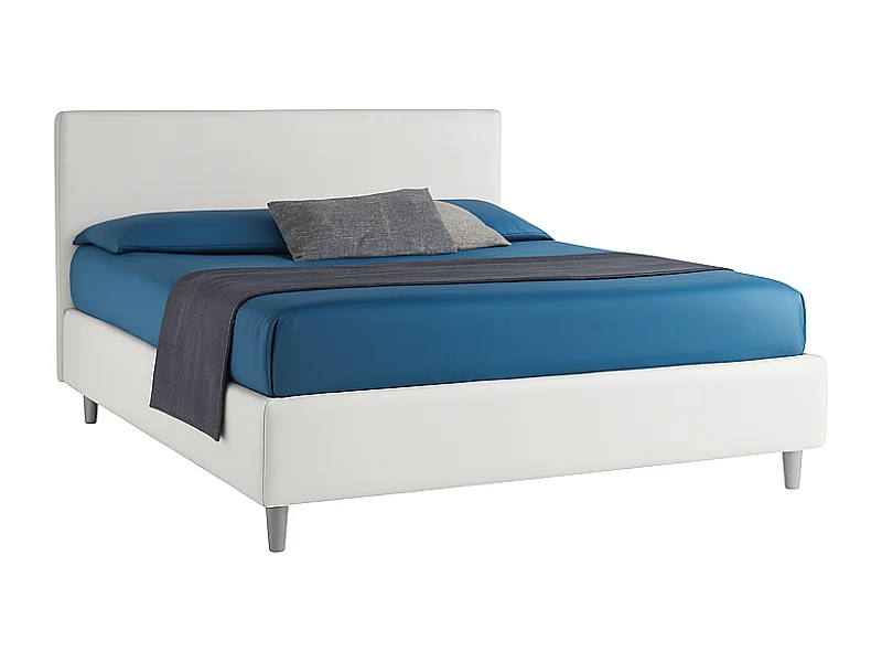 Vela,  Letto Matrimoniale Con Contenitore Rivestimento Vegan Leather Easy Clean Bianco  (175cm X 225cm X 120cm)