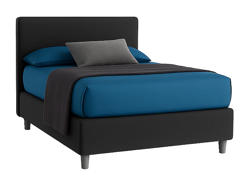 Vela,  Letto a Una Piazza E Mezza Con Contenitore Rivestimento Tessuto Idrorepellente Nero (135cm X 225cm X 120cm)| Duzzle