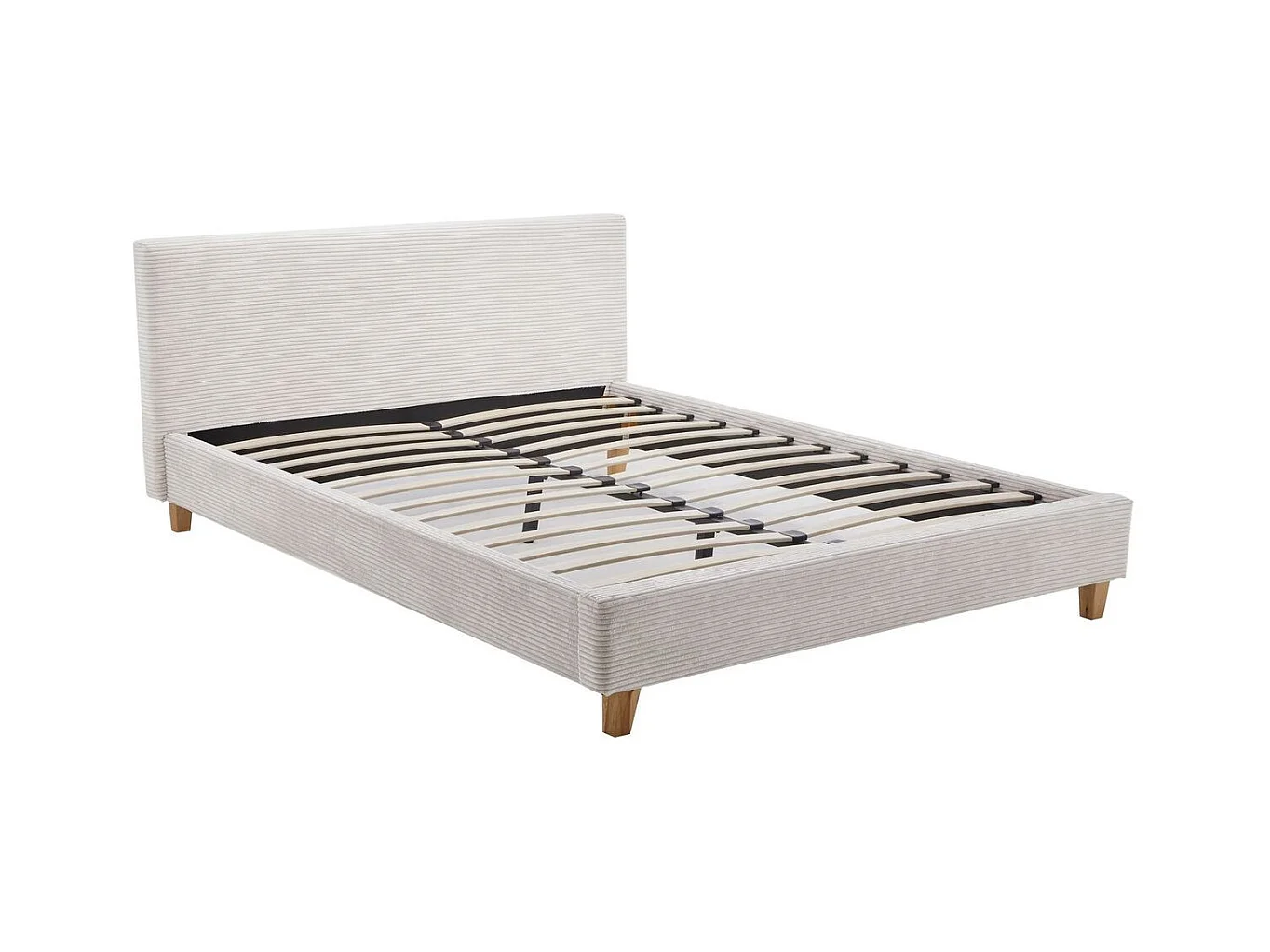 Ensemble Lit adulte 140x190cm avec tête de lit en velours côtelé beige - Milo + Matelas mémoire de forme - Dual Confort
