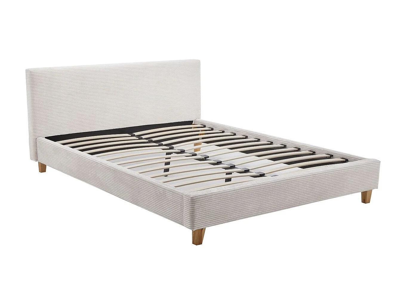 Ensemble Lit adulte 140x190cm avec tête de lit en velours côtelé beige - Milo + Matelas mémoire de forme - Dual Confort