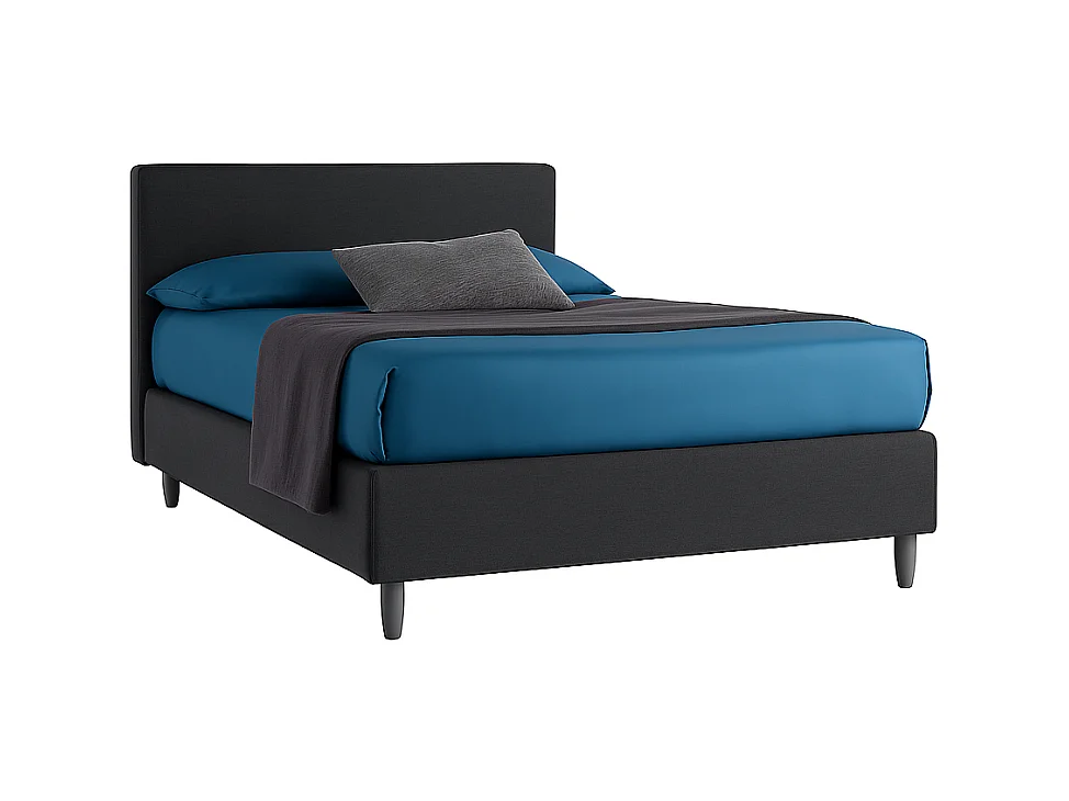 Vela,  Letto alla Francese Con Contenitore Rivestimento Tessuto Idrorepellente Nero (155cm X 225cm X 120cm)| Duzzle